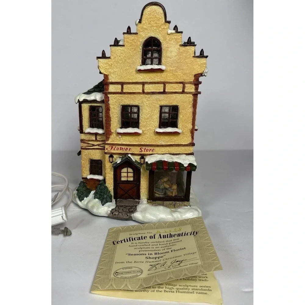 Berta Hummel Seasons In Bloom Florist Shoppe Christmas Village COA Lighted